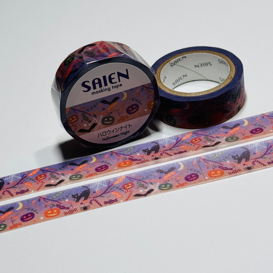 SPOOKY HALLOWEEN NIGHT Saien Masking Washi Tape ~ 1 Roll ~ 15mm x 10m (33 Feet)