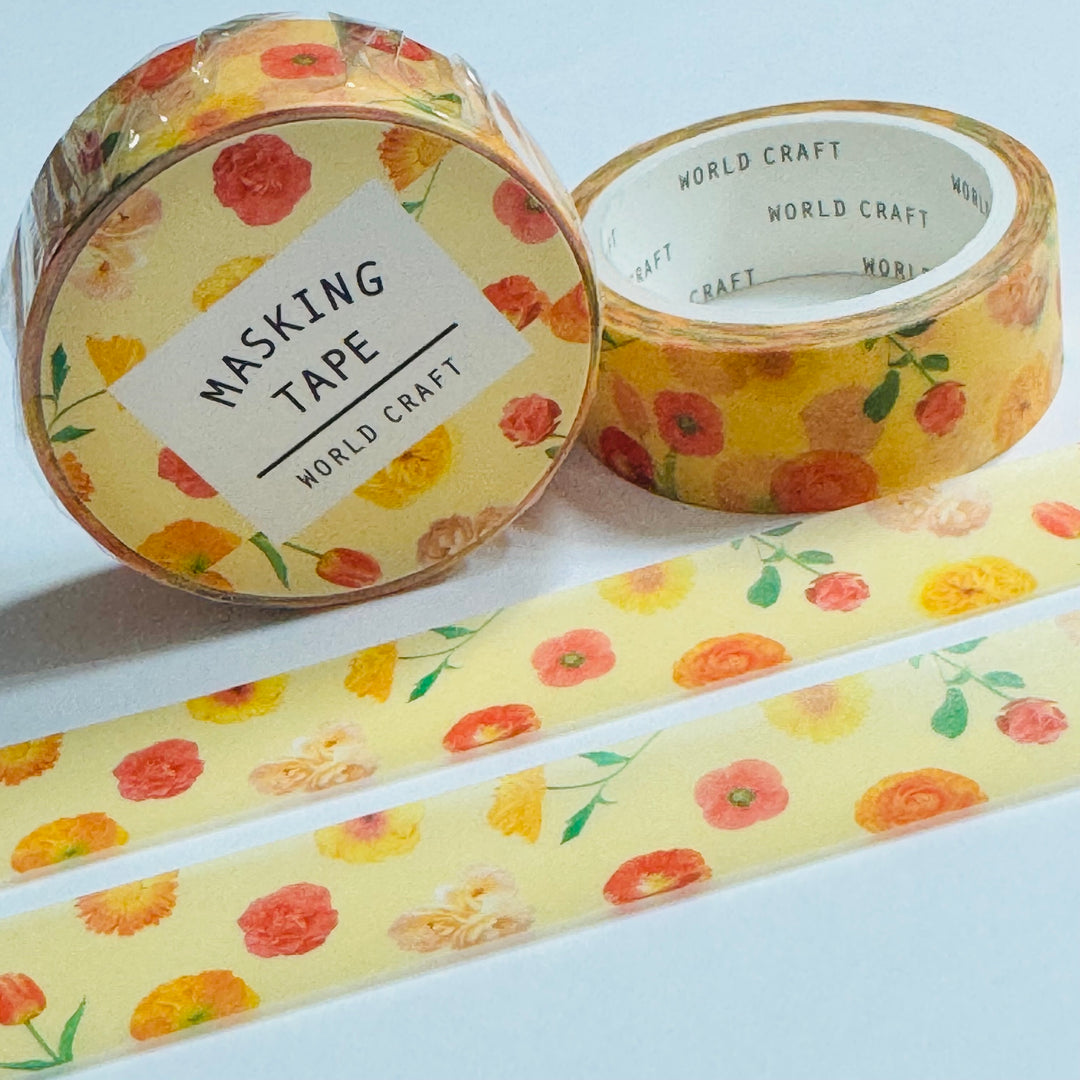 TOSSED POPPIES FLOWERS Floral World Craft Washi Tape ~ 1 Roll ~ 15mm x 7m (23 Feet)