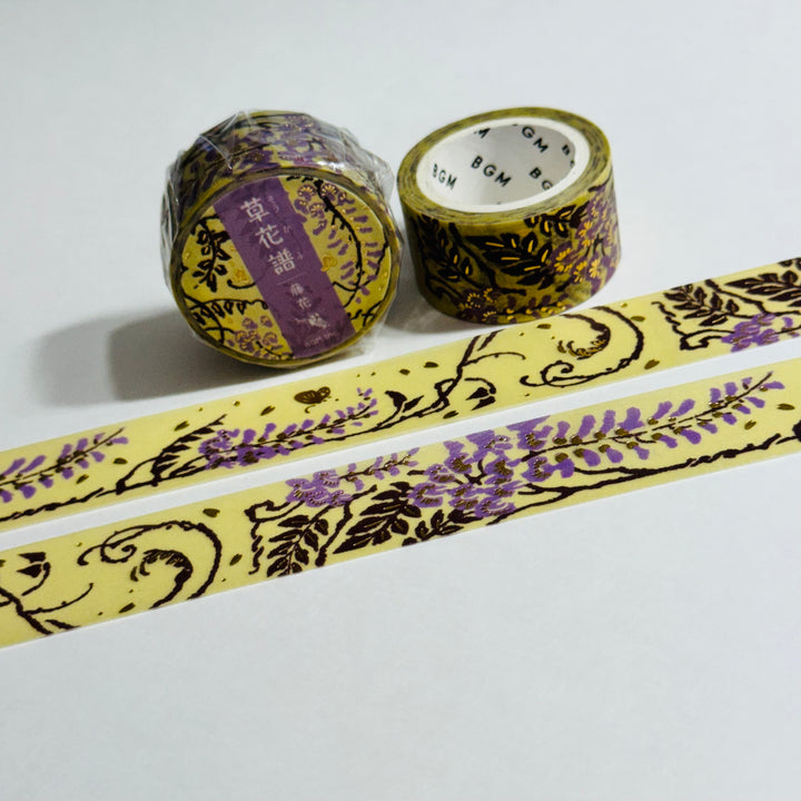 PURPLE WISTERIA Gold Foil Washi Tape Designed By BGM ~ 1 Roll ~ 20mm x 5m (16 Feet)