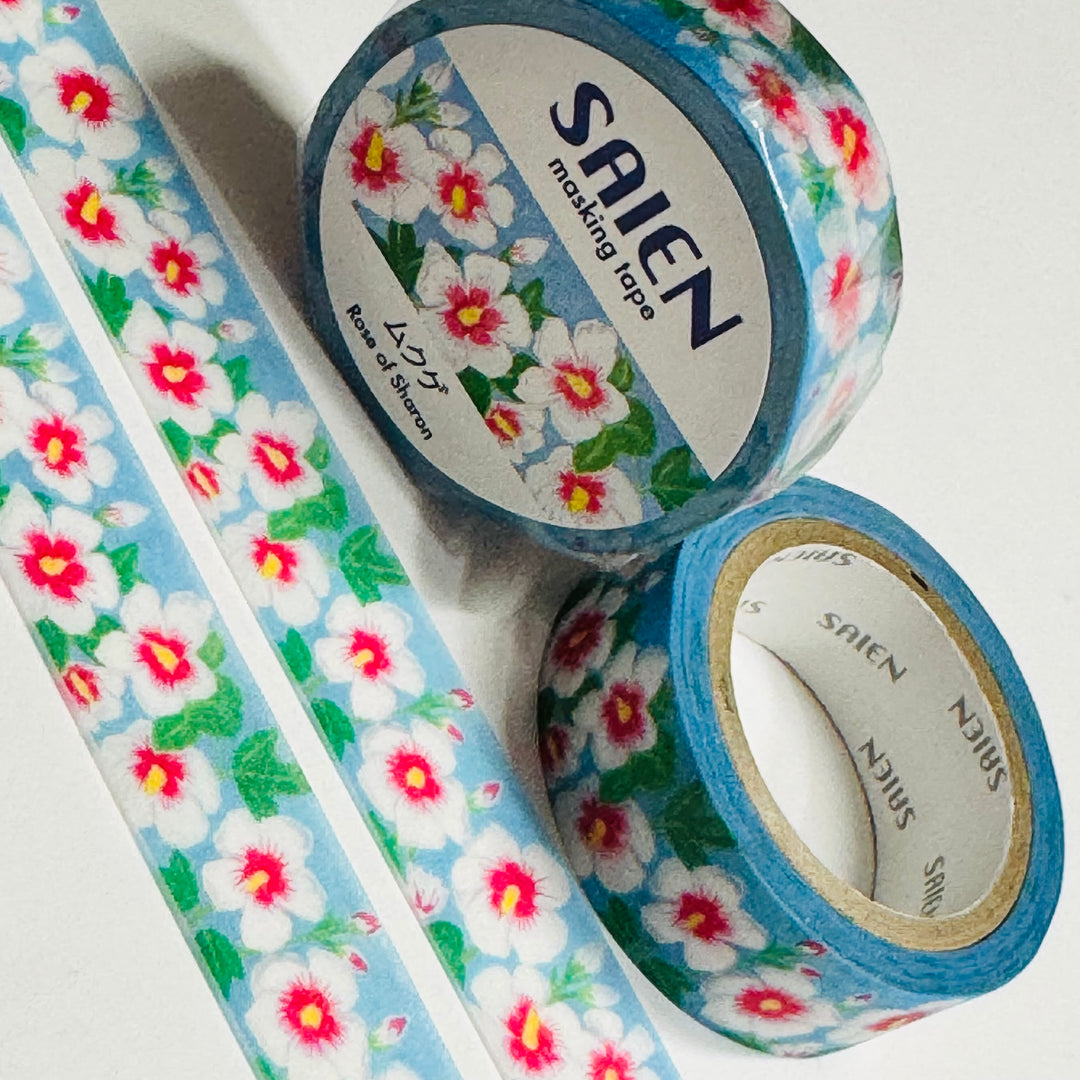 ROSE Of SHARON HIBISCUS Floral Saien Masking Washi Tape ~ 1 Roll ~ 15mm x 7m (23 Feet)
