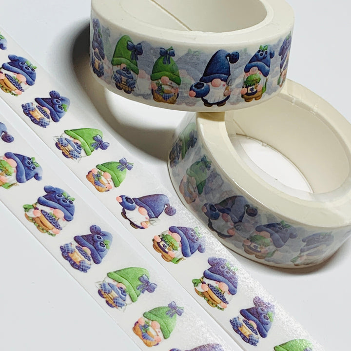 BLUEBERRIES BLUE & GREEN FRUIT GNOMES Washi Tape ~ 1 Roll ~ 15mm x 10m (33 Feet)