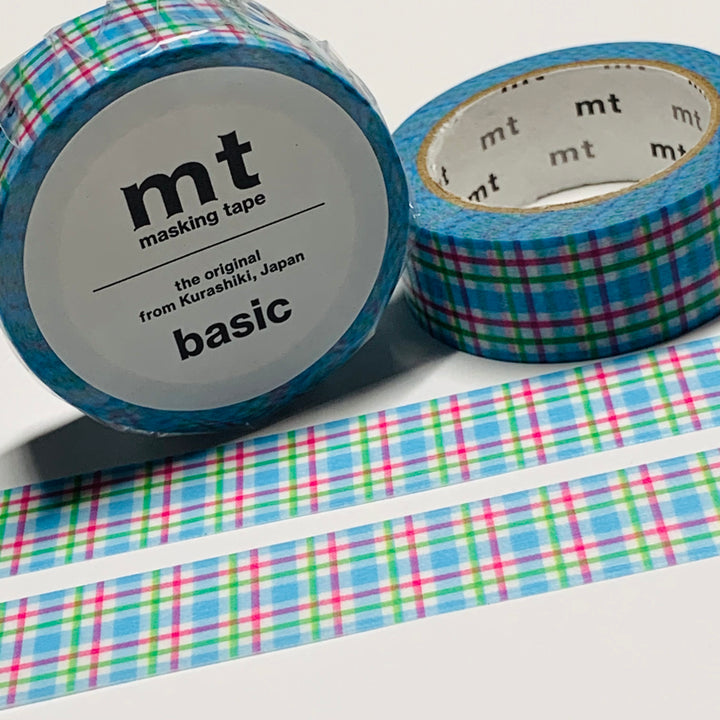 COLORFUL CHECKERED BLUE Plaid Mt Washi Tape - 1 Roll - 15mm x 7m (23 Feet)