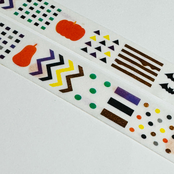 HALLOWEEN SHAPES & SQUIGGLES Foiled Saien Masking Washi Tape ~ 1 Roll ~ 15mm x 5m (Feet)