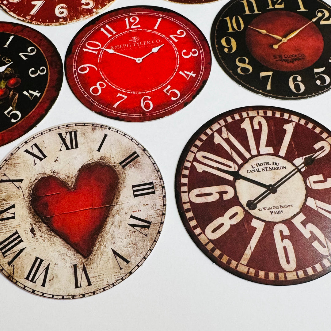 LOVELY VALENTINE CLOCK Ephemera Faces For Journals Scrapbooks and Planners  ~ 10 Pieces ~ Each Piece is 60mm