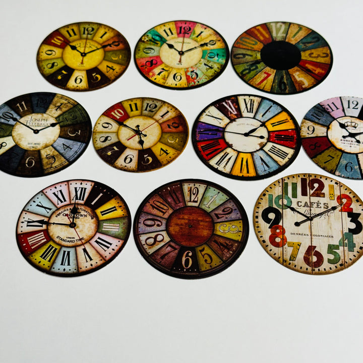 GRUNGE CLOCK FACES Ephemera For Journals Scrapbooks and Planners  ~ 10 Pieces ~ Each Piece is 60mm