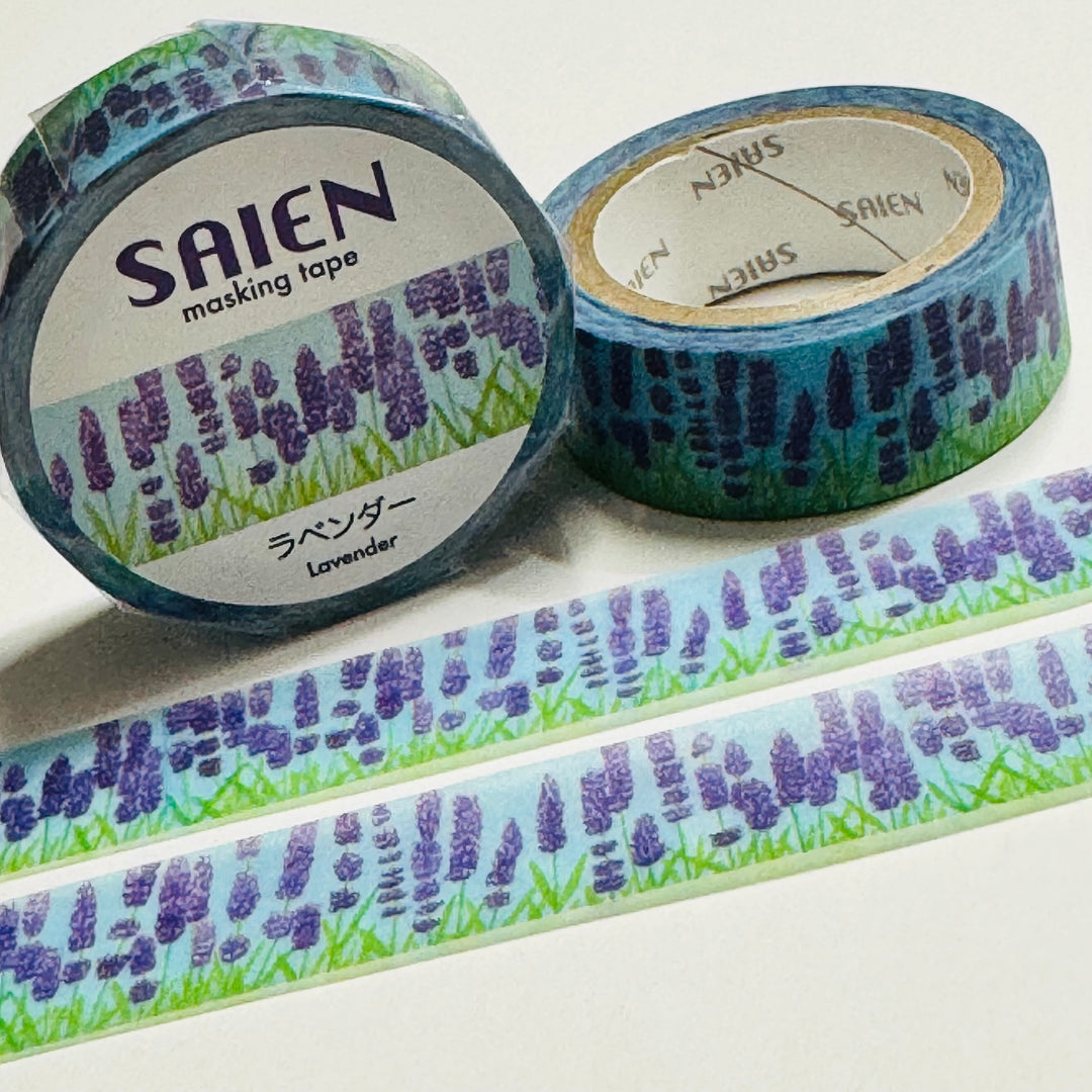 LAVENDER FIELDS APLENTY Saien Masking Washi Tape ~ 1 Roll ~ 15mm x 7m (23 Feet)