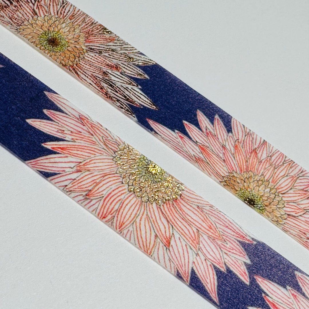 FLORILEGE GOLD FOIL CHRYSANTHEMUM Paris Collection Saien Washi Tape ~ 1 Roll ~ 15mm x 7m (23 Feet)