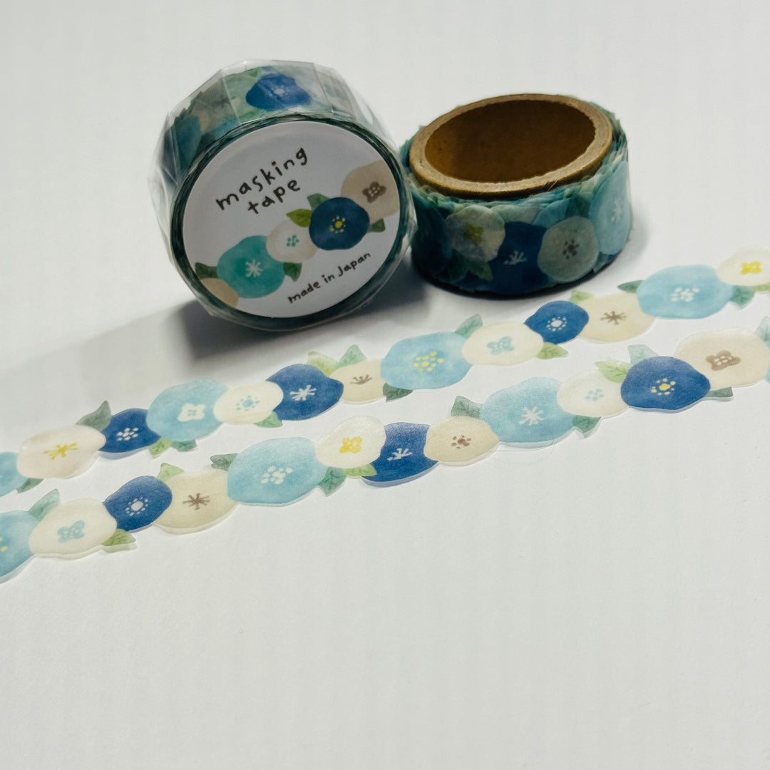 BLUE & WHITE MORNING Glories Floral Washi Tape Designed by Mind Wave ~ 1 Roll ~ 18mm x 5m (16 Feet)
