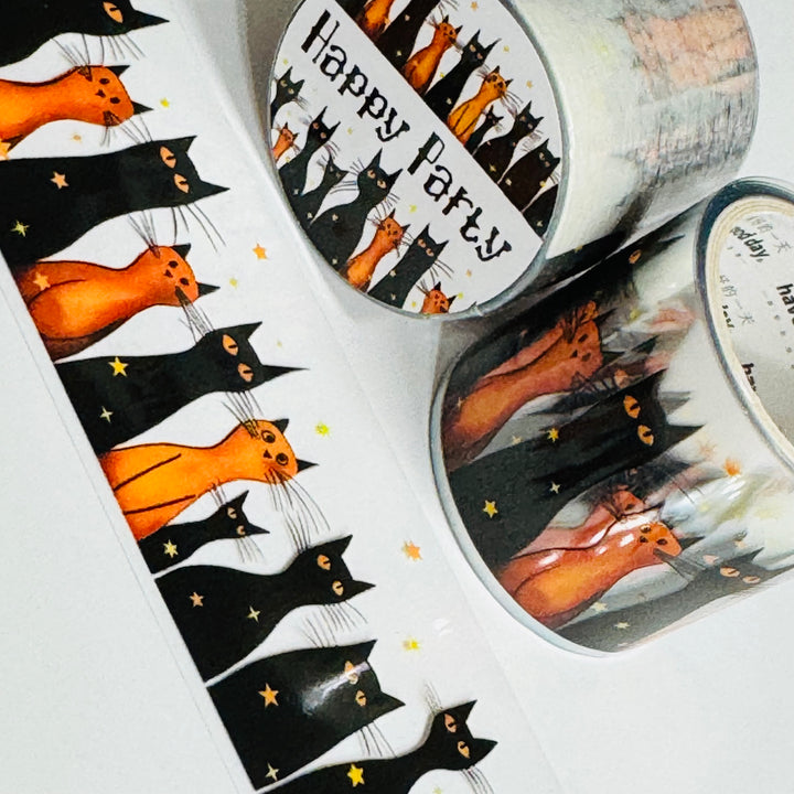 MID-CENTURY HALLOWEEN CATS In Orange & Black PET Washi Tape ~ 1 Roll ~ 40mm x 2m (7 Feet)