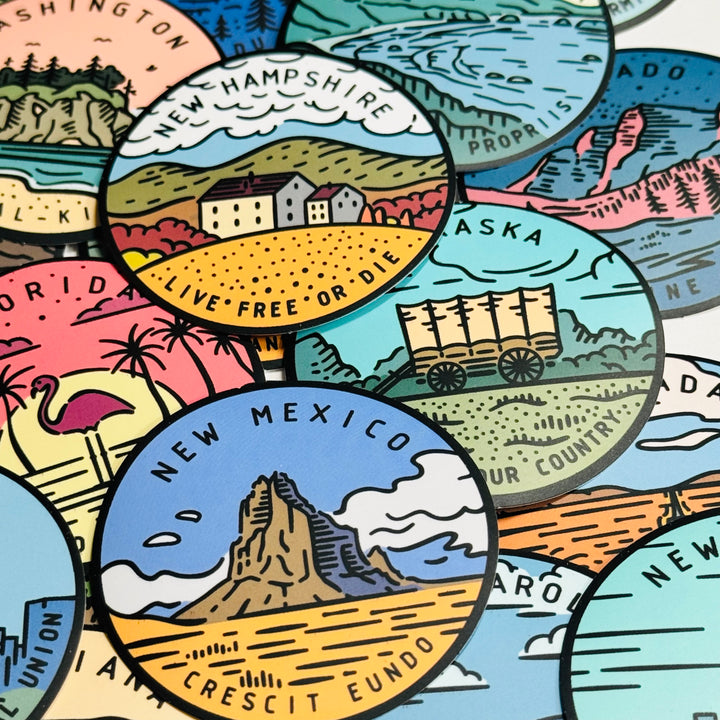 US STATE LANDSCAPE TRAVEL Peelable Stickers for Memory Keeping  ~ 50 Pieces ~ Each Sticker is 2" Diameter