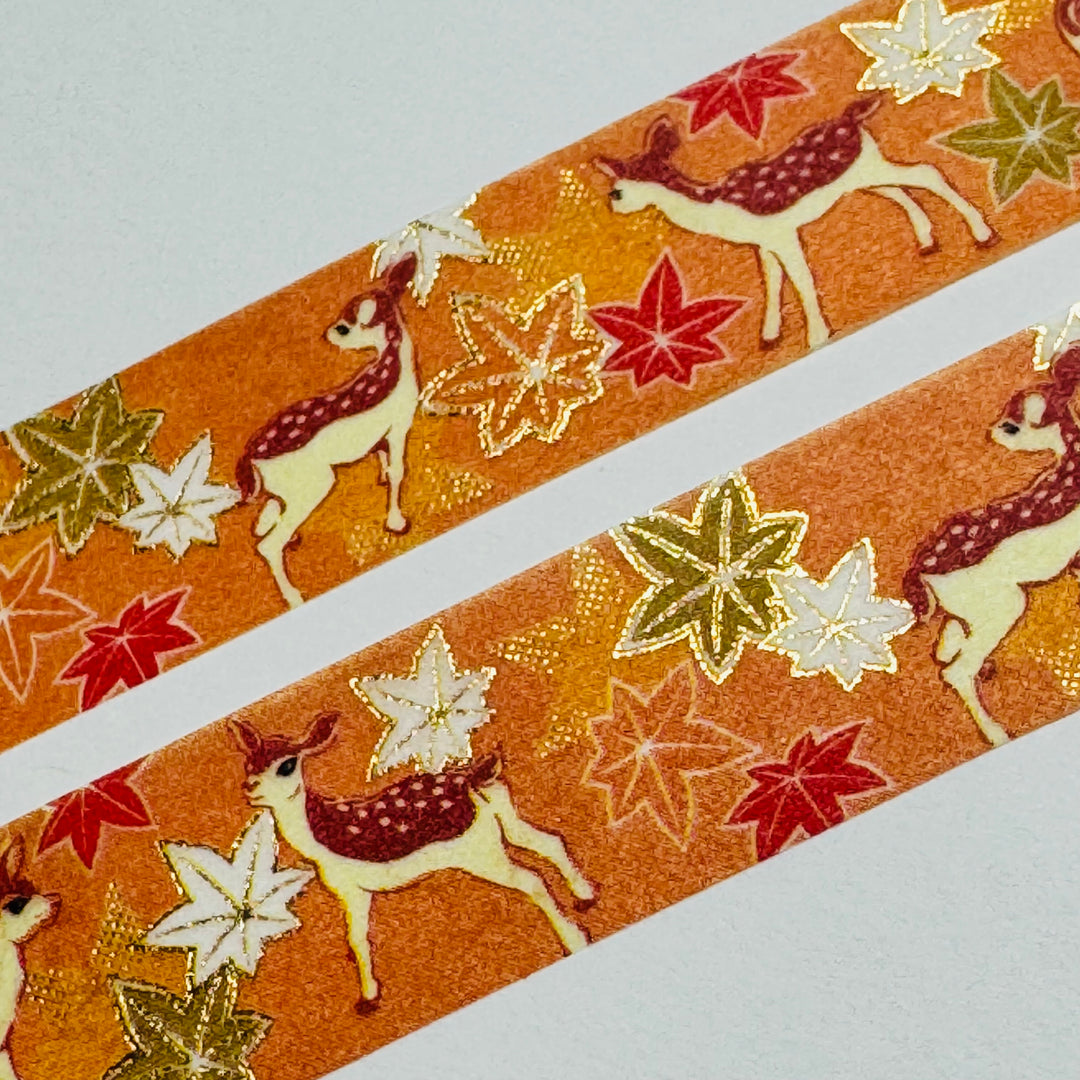 LITTLE FAWNS KIMONO In Gold Foil Saien Masking Washi Tape ~ 1 Roll ~ 15mm x 7m (23 Feet)