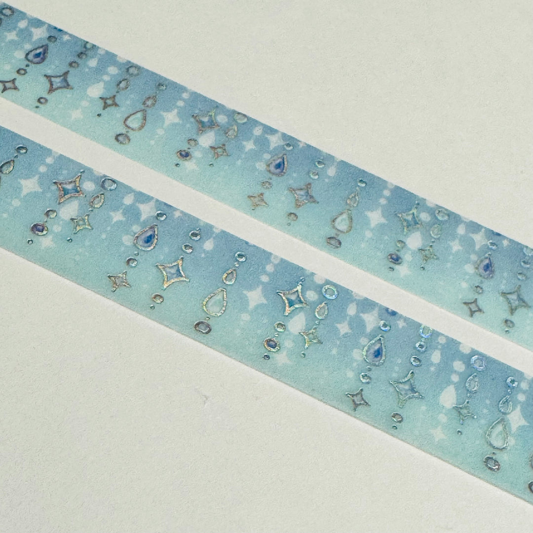 GARLAND DROPS Snow Blue In Silver Foil Designed By BGM Washi Tape ~ 1 Roll ~ 15mm x 5m (16 Feet)