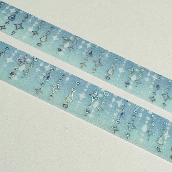 GARLAND DROPS Snow Blue In Silver Foil Designed By BGM Washi Tape ~ 1 Roll ~ 15mm x 5m (16 Feet)