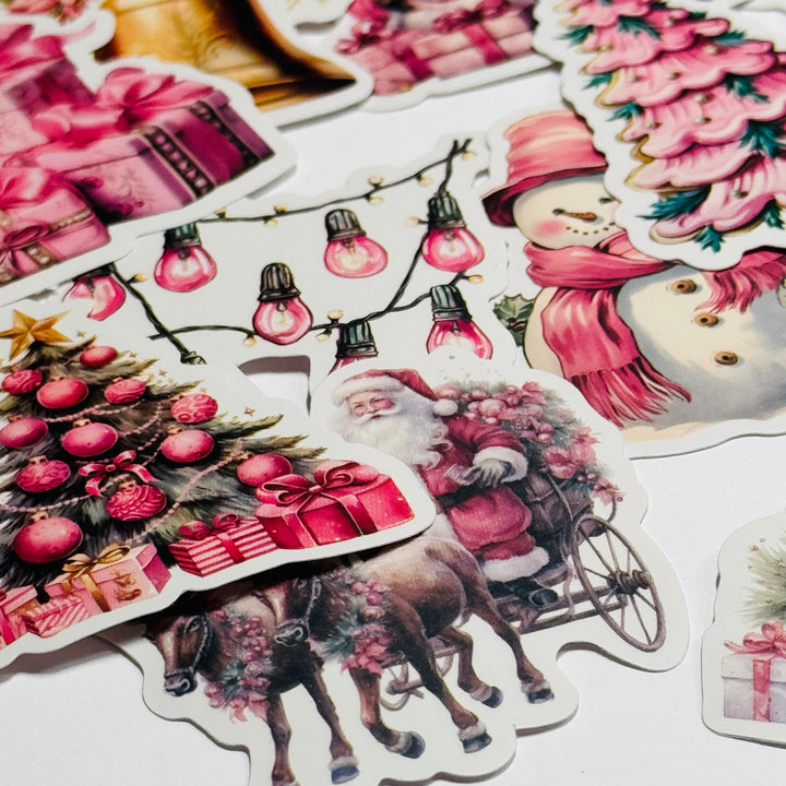 PINK OLD FASHIONED CHRISTMAS Stickers ~ 32 Pieces ~ 1.5 to 2.5 Inches