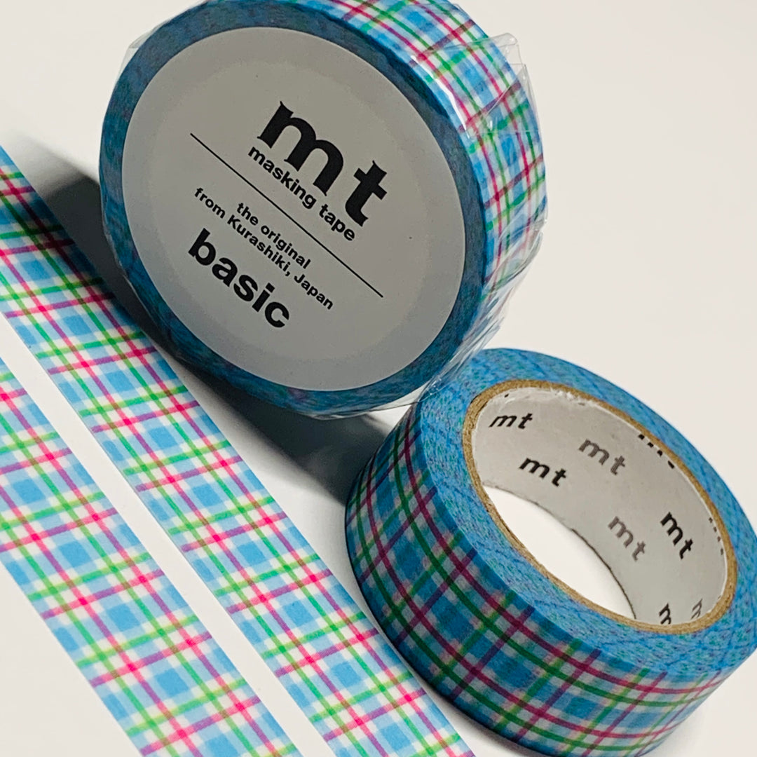 COLORFUL CHECKERED BLUE Plaid Mt Washi Tape - 1 Roll - 15mm x 7m (23 Feet)