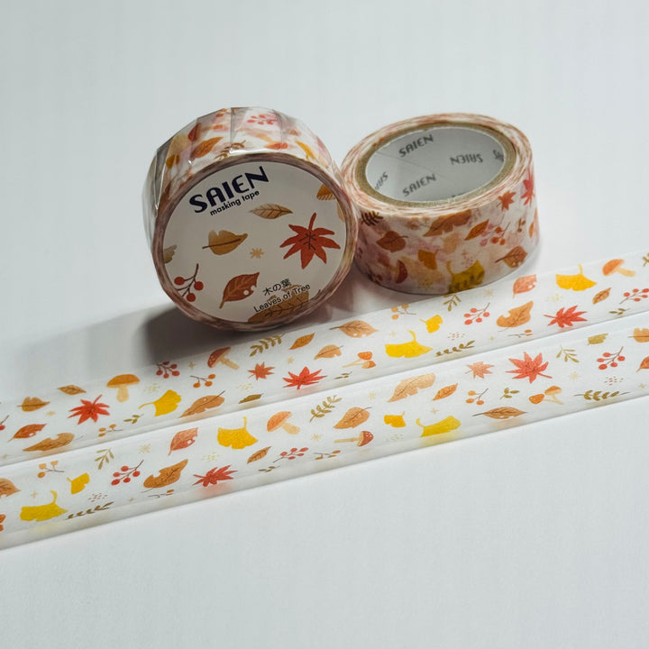 FALLING AUTUMN LEAVES Saien Masking Washi Tape ~ 1 Roll ~ 20mm x 7m (23 Feet)