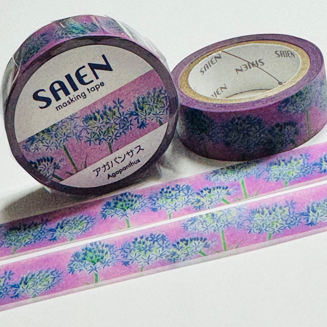VIOLET AFRICAN LILIES AGAPANTHUS Floral Saien Masking Washi Tape ~ 1 Roll ~ 15mm x 7m (23 Feet)