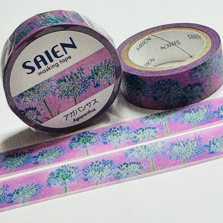 VIOLET AFRICAN LILIES AGAPANTHUS Floral Saien Masking Washi Tape ~ 1 Roll ~ 15mm x 7m (23 Feet)