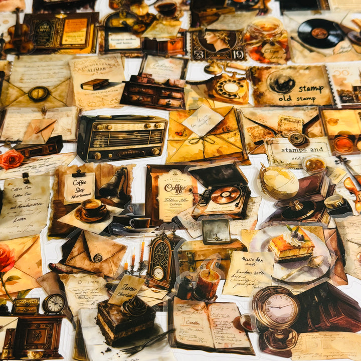 DAILY COFFEE ROUTINE WATEROLOR Peelable PET Stickers  ~ 53 Pieces ~ Approximately 2 Inches Each