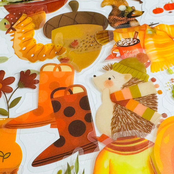 AESTHETIC FALL WATERCOLOR Peelable PET Stickers  ~ 51 Pieces ~ Approximately 2 Inches