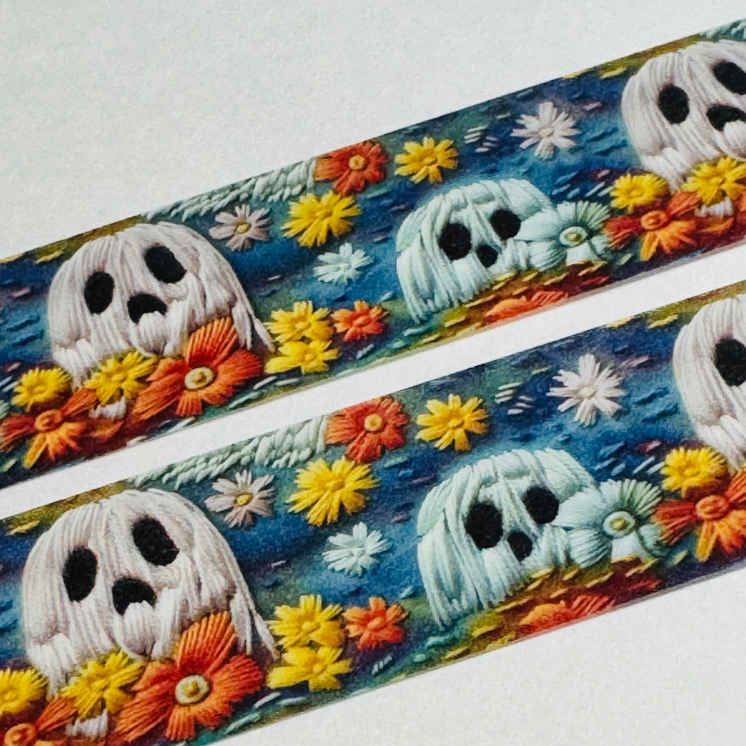 WINDBLOWN EMBROIDERED HALLOWEEN GHOSTS Amanda Mischell Washi Tape ~ 1 Roll ~ 24mm x 10m (33 Feet)