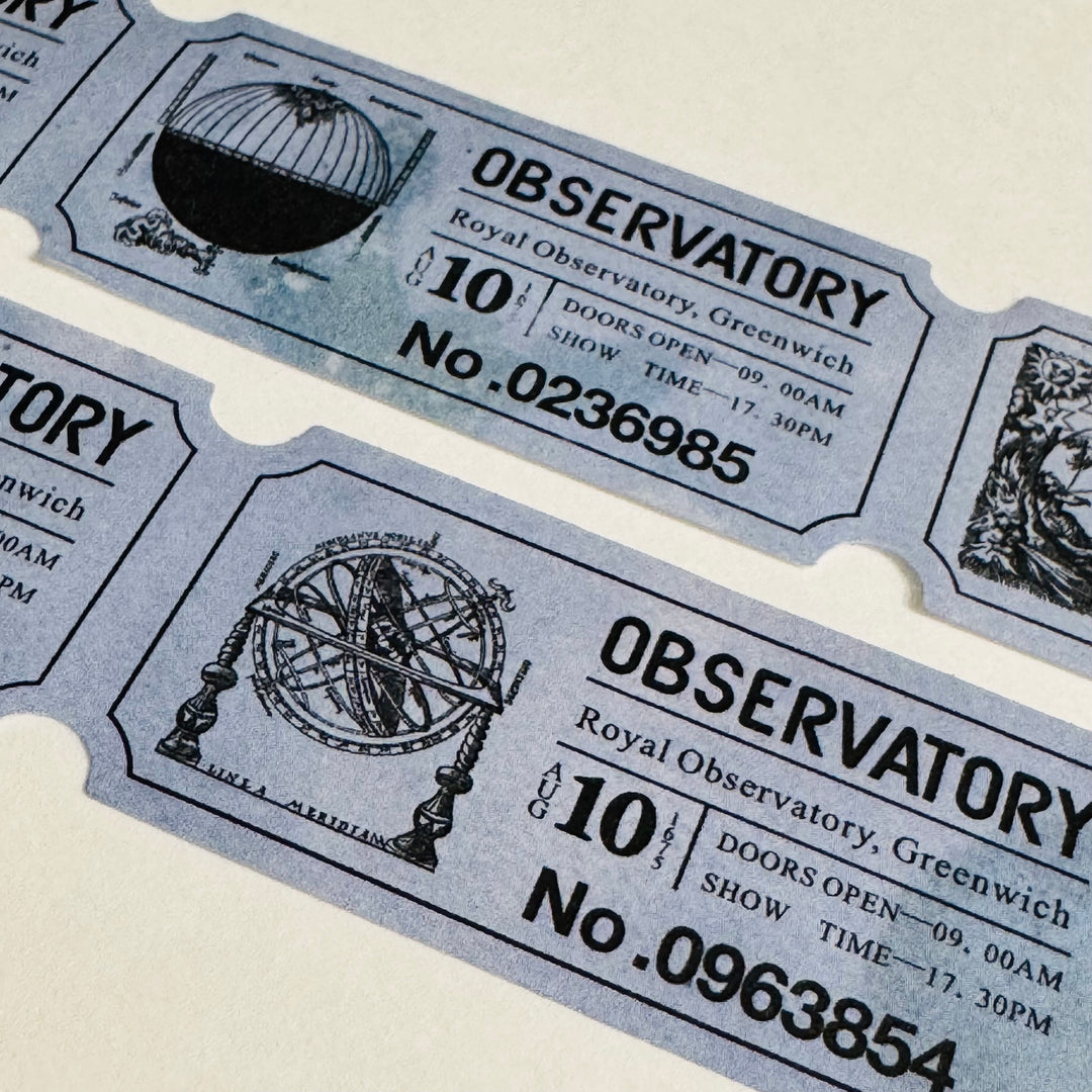 OBSERVATORY EXHIBITION ASTRONOMY Blue Kraft Tickets Washi Tape ~ 1 Roll ~ 25mm x 3m (10 Feet)