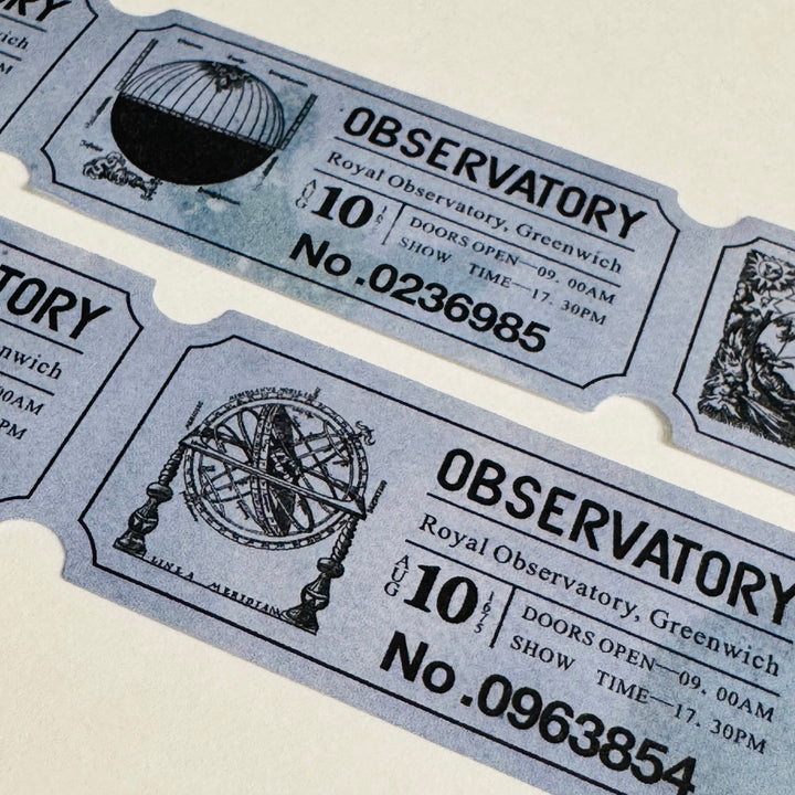 OBSERVATORY EXHIBITION ASTRONOMY Blue Kraft Tickets Washi Tape ~ 1 Roll ~ 25mm x 3m (10 Feet)