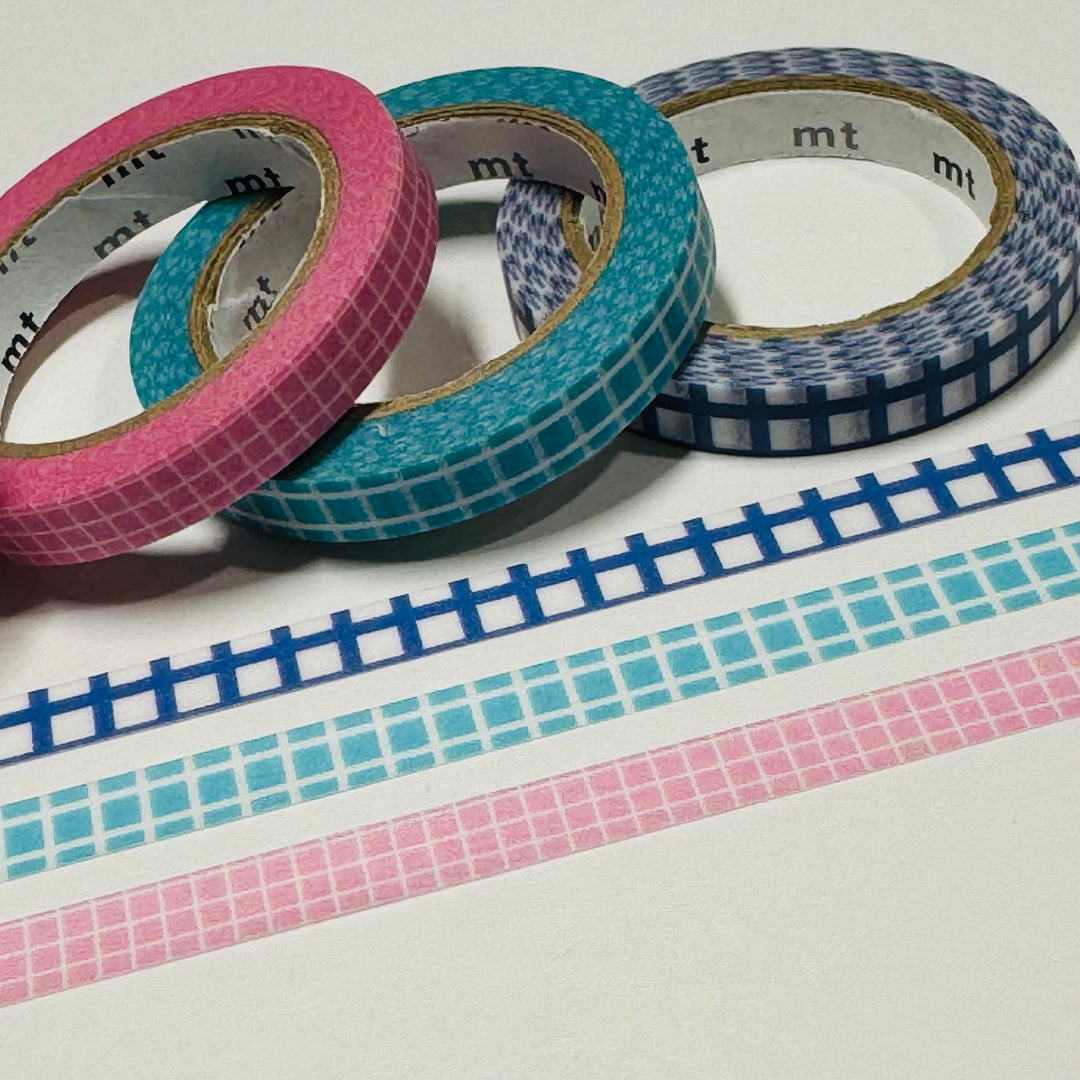 SLIM DECO GRID Collage Mt Thin Washi Tape Set ~ 3 Rolls ~ 6mm x 7m (23 Feet) Each