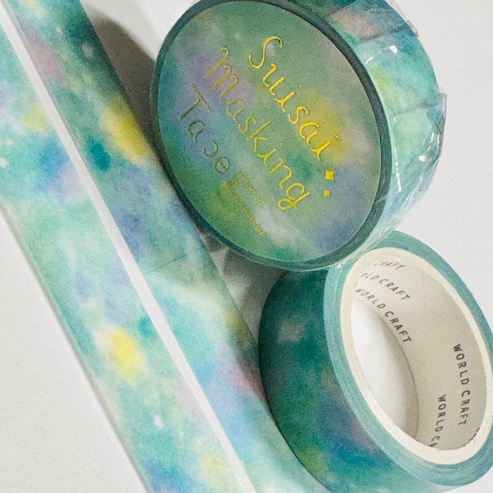 WATERCOLOR BLUE GALAXY Sky World Craft Washi Tape ~ 1 Roll ~ 15mm x 7m (23 Feet)