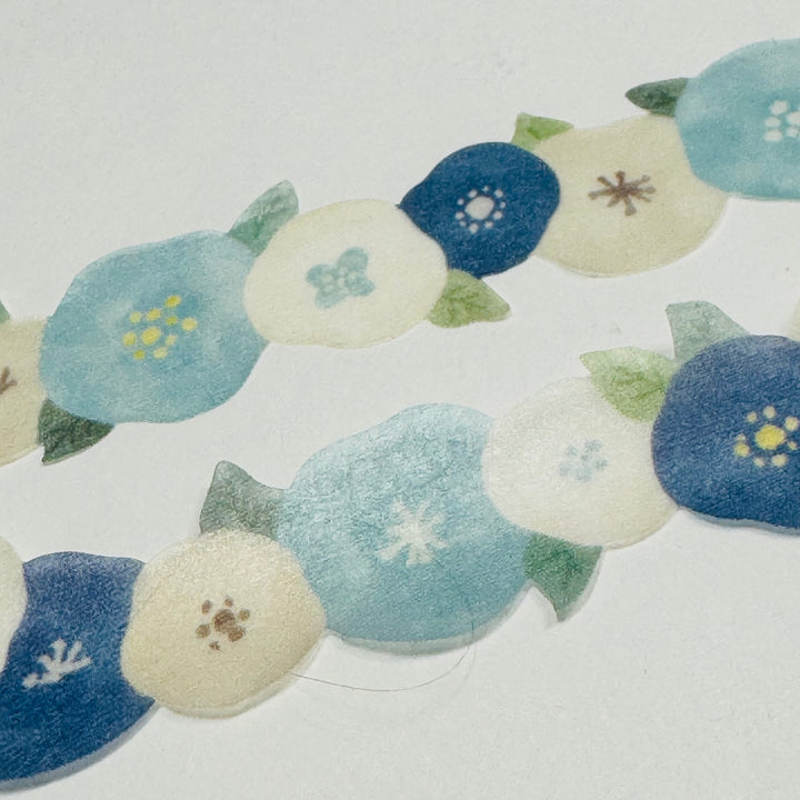 BLUE & WHITE MORNING Glories Floral Washi Tape Designed by Mind Wave ~ 1 Roll ~ 18mm x 5m (16 Feet)