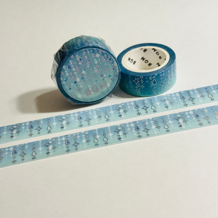 GARLAND DROPS Snow Blue In Silver Foil Designed By BGM Washi Tape ~ 1 Roll ~ 15mm x 5m (16 Feet)