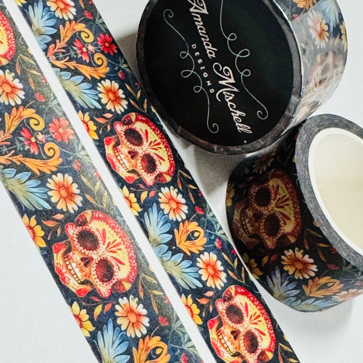 DIA de LOS MUERTOS FLOWER BED HALLOWEEN Amanda Mischell Washi Tape ~ 1 Roll ~ 24mm x 10m (33 Feet)