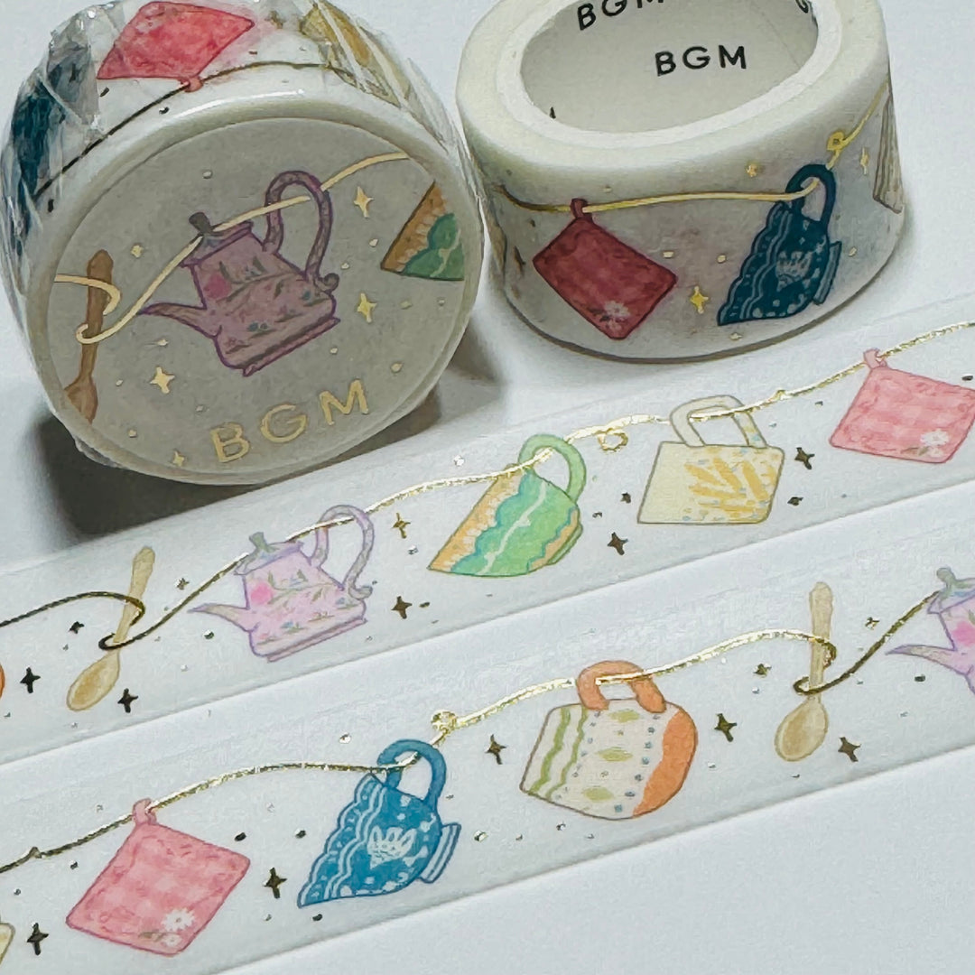 THIS LITTLE TEAPOT Gold Foil Washi Tape Designed By BGM ~ 1 Roll ~ 20mm x 5m (16 Feet)