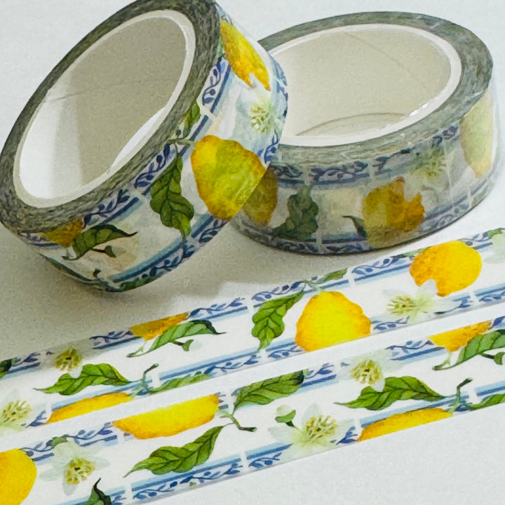 ITALIAN LEMON And BLUE Summer Vacation Washi Tape ~ 1 Roll ~ 15mm x 10m (33 Feet)