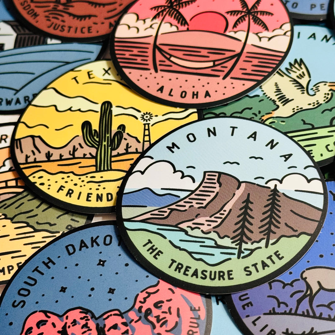 US STATE LANDSCAPE TRAVEL Peelable Stickers for Memory Keeping  ~ 50 Pieces ~ Each Sticker is 2" Diameter
