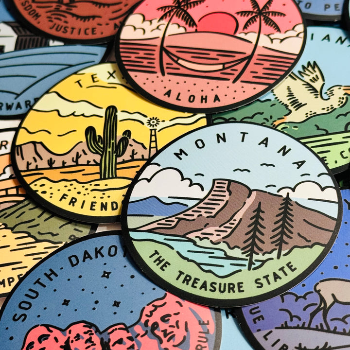 US STATE LANDSCAPE TRAVEL Peelable Stickers for Memory Keeping  ~ 50 Pieces ~ Each Sticker is 2" Diameter