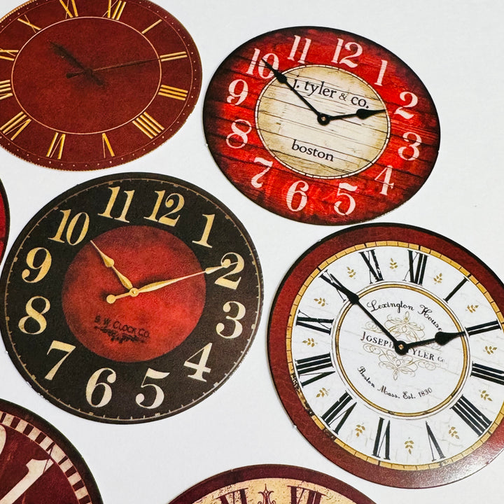 LOVELY VALENTINE CLOCK Ephemera Faces For Journals Scrapbooks and Planners  ~ 10 Pieces ~ Each Piece is 60mm