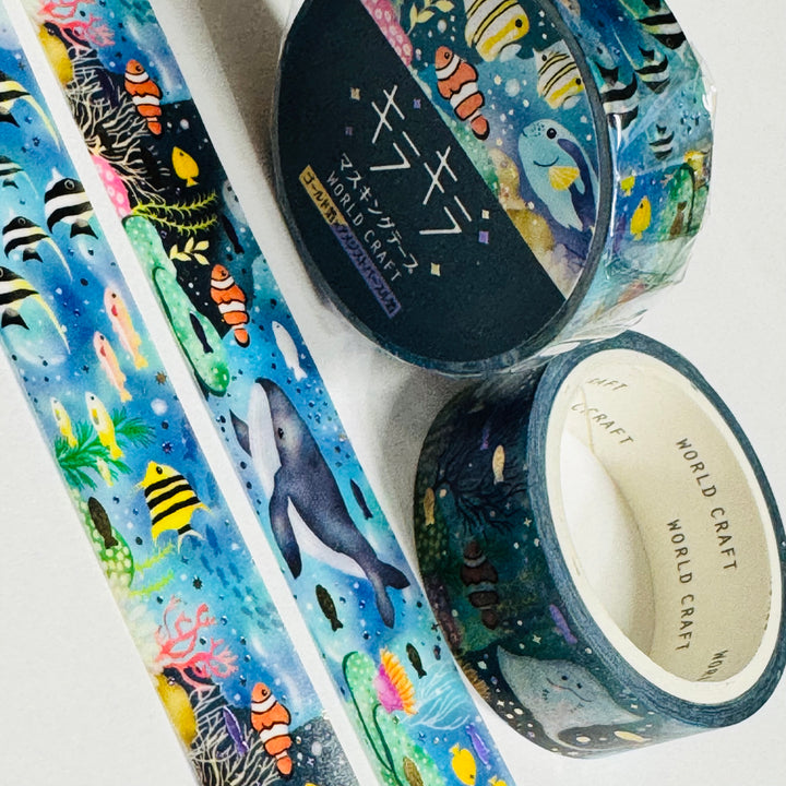 UNDERWATER SEA LIFE Purple & Gold Foil World Craft Washi Tape  ~ 1 Roll ~ 15mm x 5m (16 Feet)