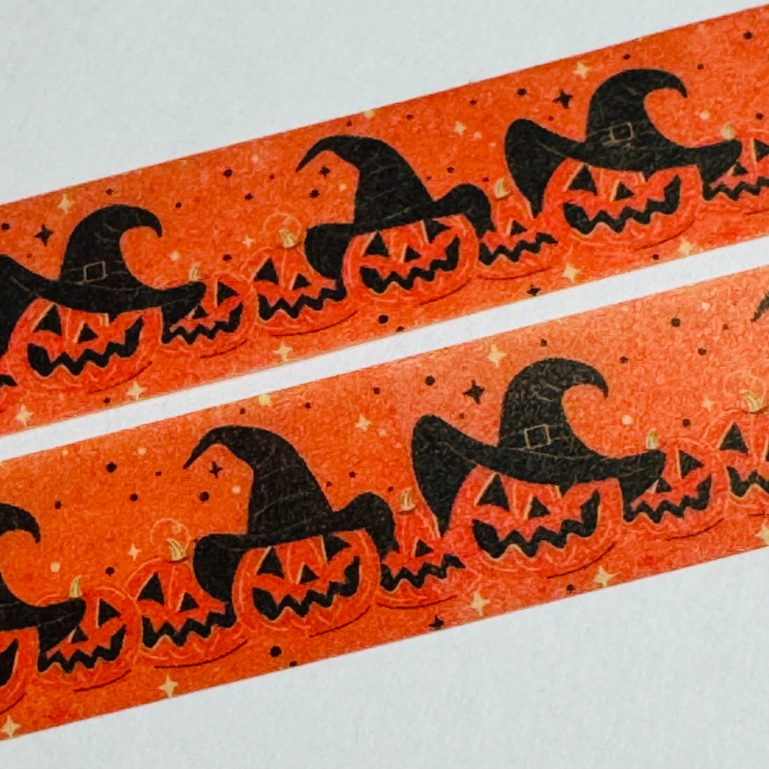 JAUNTY JACK-O-LANTERNS In WITCH HATS Halloween Washi Tape ~ 1 Roll ~ 15mm x 10m (33 Feet)