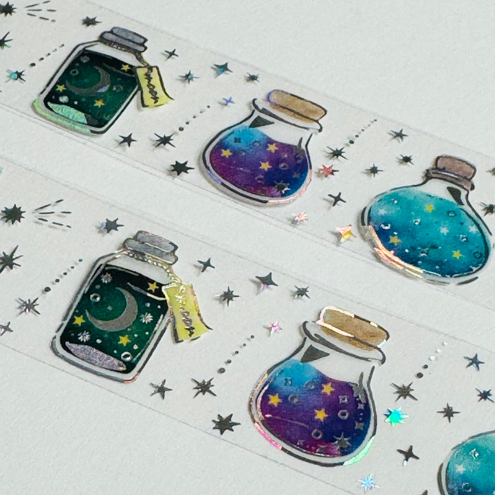 STARRY SKY BOTTLES Of POISON Silver Foil Saien PET Washi Tape ~ 1 Roll ~ 20mm x 3m (10 Feet)