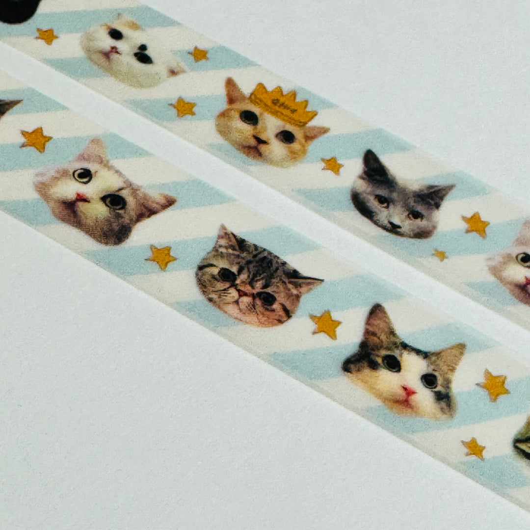 DANCING CAT HEADS Japanese Kitten Washi Tape ~ 1 Roll ~ 15mm x 5m (16 Feet)