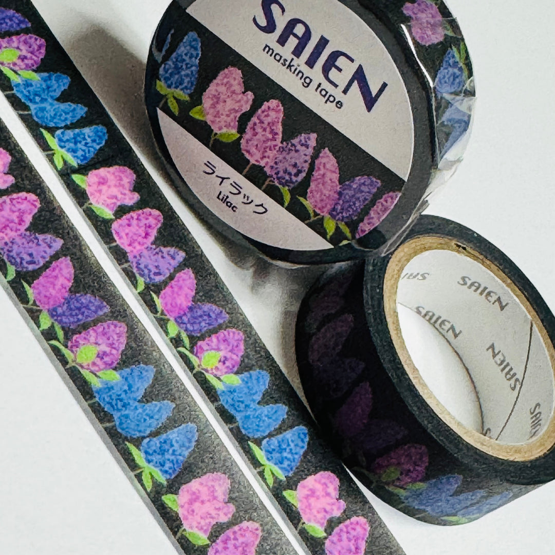 FRAGRANT LILACS CLUSTER Floral Saien Masking Washi Tape ~ 1 Roll ~ 15mm x 7m (23 Feet)