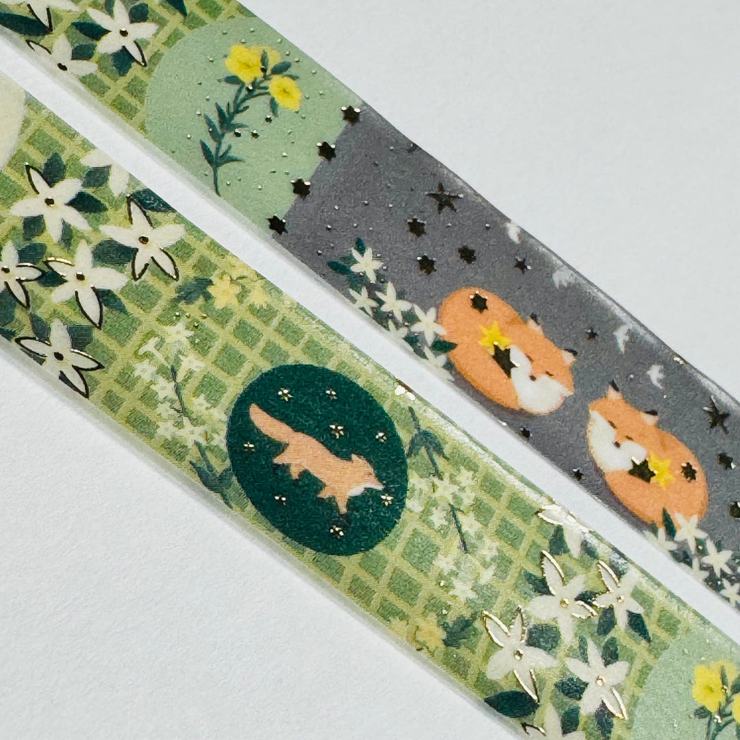 FOXY FOREST FRIENDS With Gold Foil World Craft Washi Tape ~ 1 Roll ~ 15mm x 5m (16 Feet)