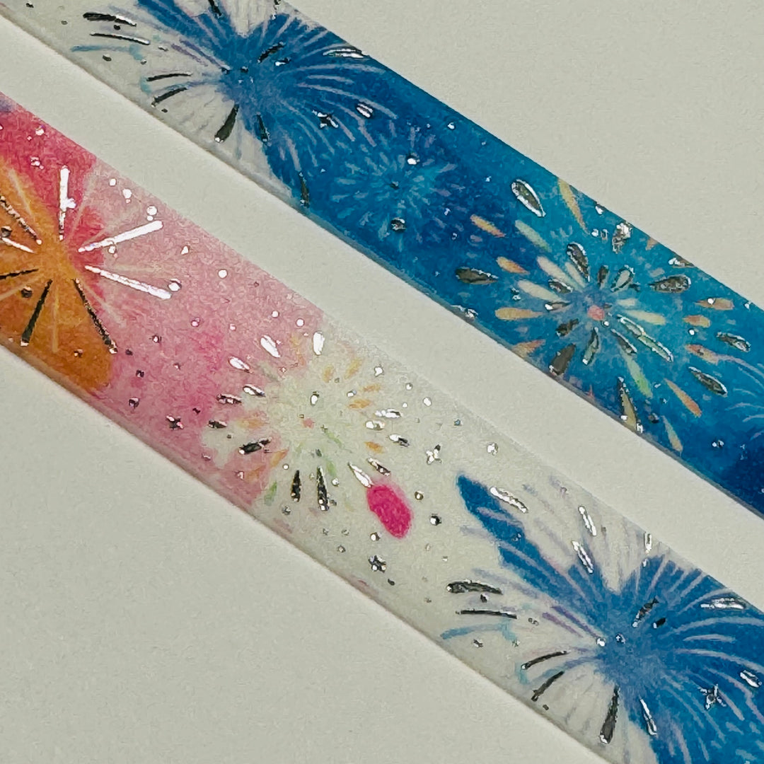 PATRIOTIC FIREWORK DISPLAY Silver Foil Planetary Washi Tape By BGM ~ 1 Roll ~ 15mm x 5m (16 Feet)