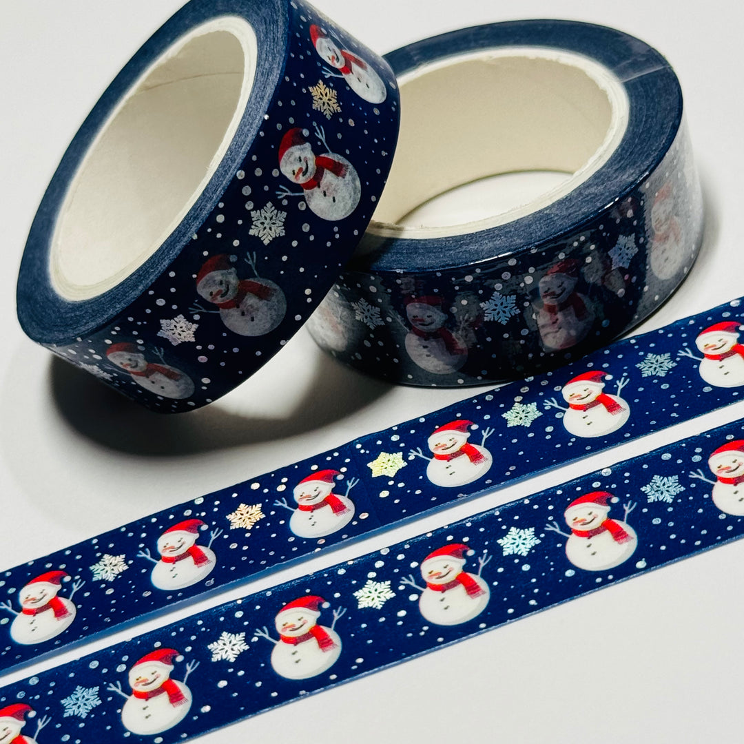 RED WHITE & BLUE PATRIOTIC SNOWMAN Silver Foil Washi Tape ~ 1 Roll ~ 15mm x 10m (33 Feet)