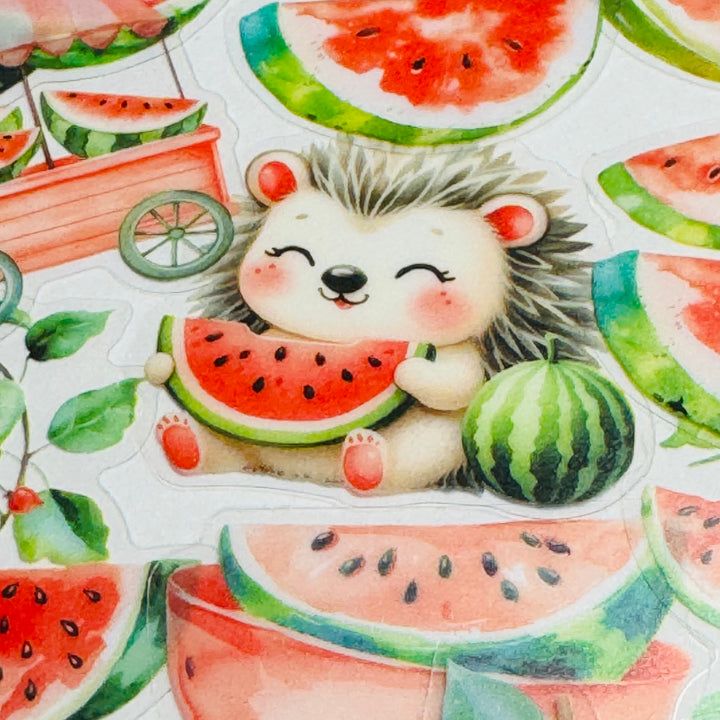 WATERMELON DELIGHT PANDA & HEDGEHOG FAVORITES Peelable Stickers  ~ 40 Pieces ~ Each Sticker is 25-45mm