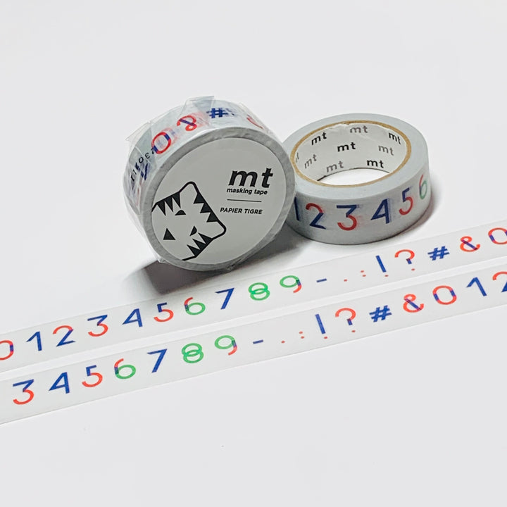 PAPIER TIGRE LES NUMEROS (Numbers) Mt Washi Tape - 1 Roll - 15mm x 7m (23 Feet)