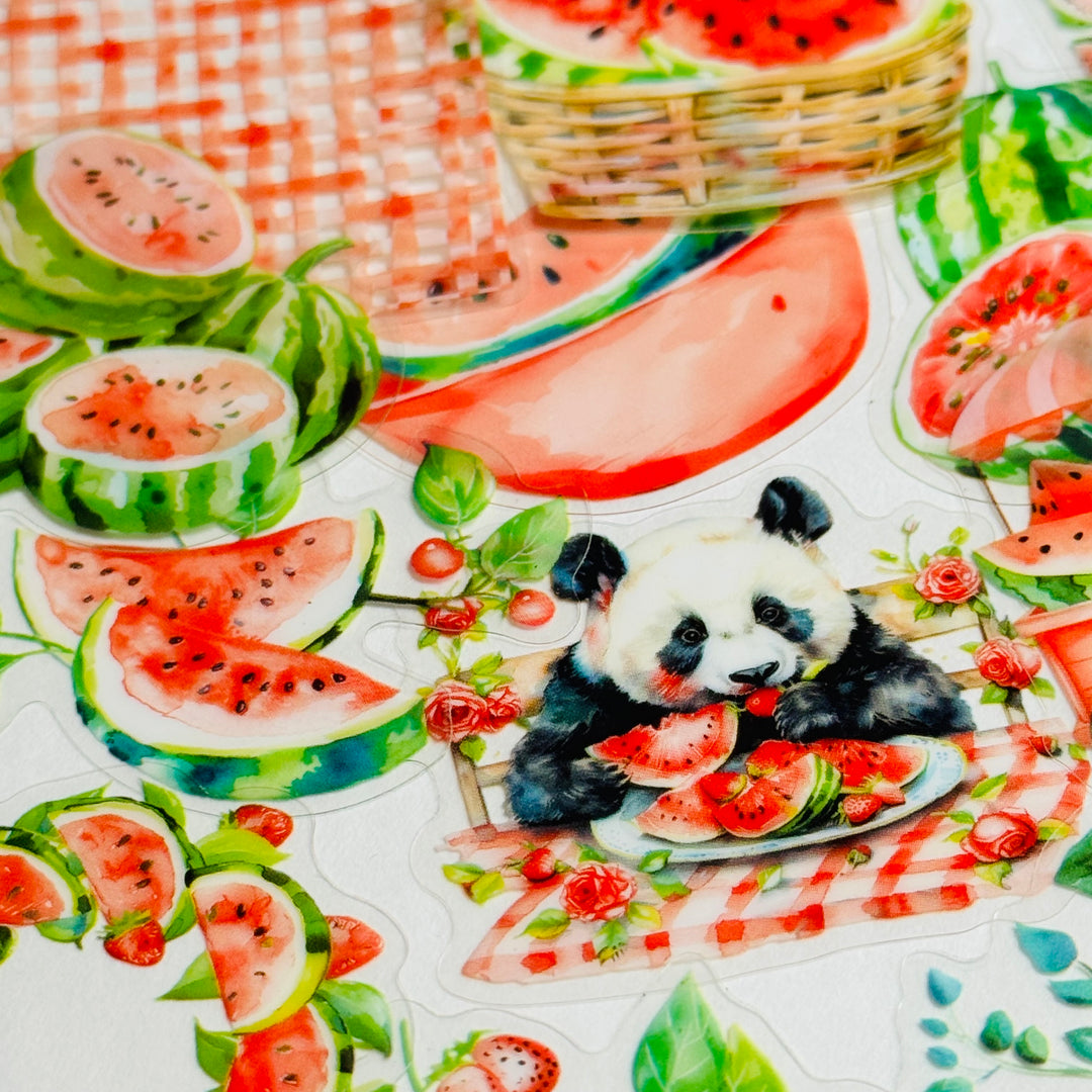 WATERMELON DELIGHT PANDA & HEDGEHOG FAVORITES Peelable Stickers  ~ 40 Pieces ~ Each Sticker is 25-45mm