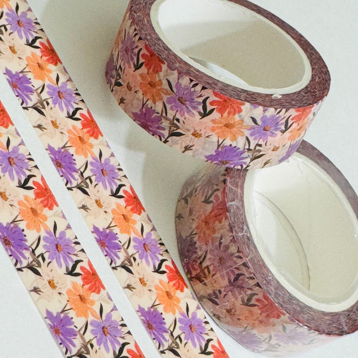 SPRING RAINBOW DAISIES Pink Peach Orange Washi Tape - 1 Roll - 15mm x 10m (33 Feet)