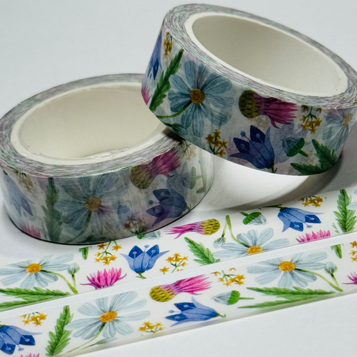 BLUEBELLS AND DAISIES PASTEL FLORAL Washi Tape - 1 Roll - 15mm x 10m (33 Feet)